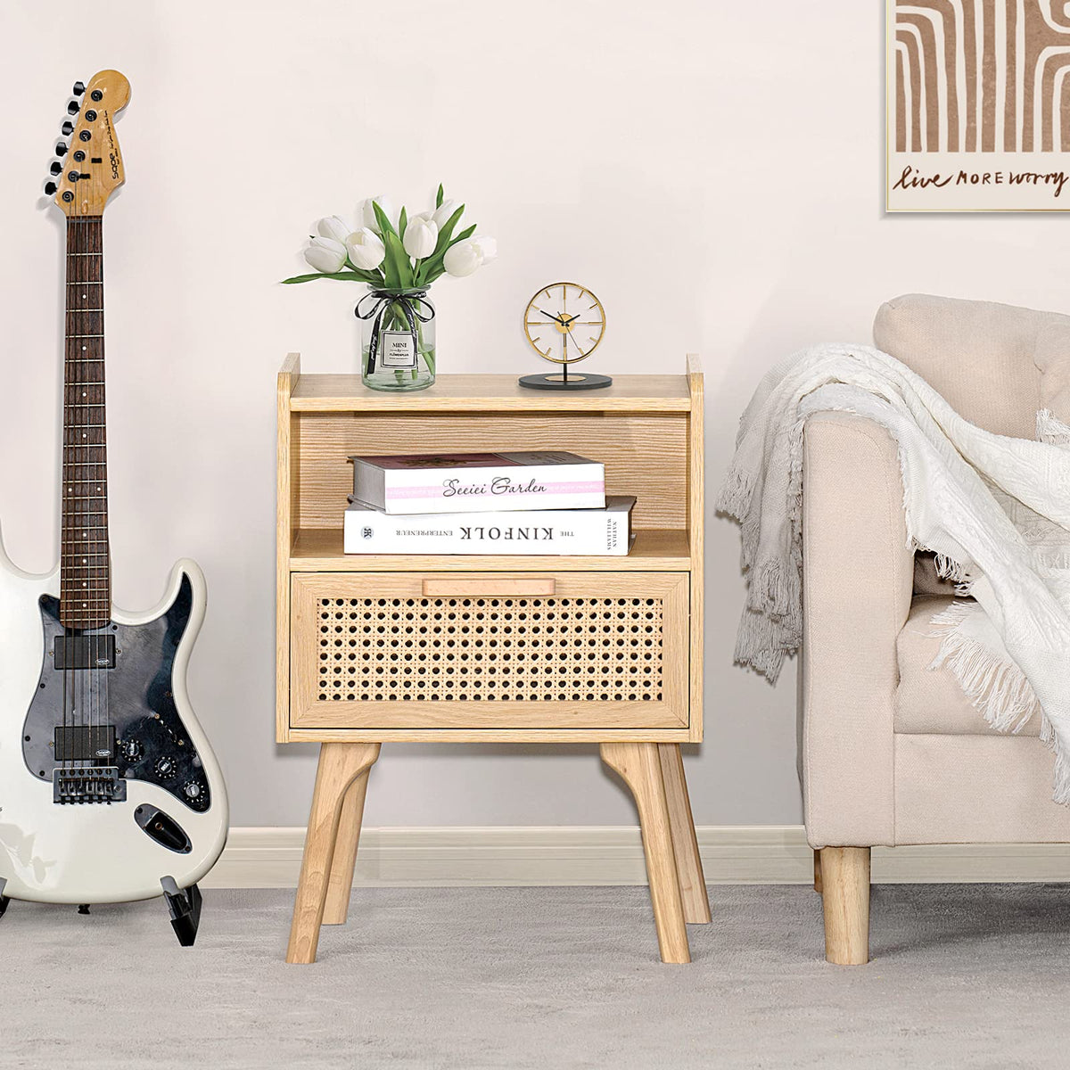 Lerliuo rattan nightstand top view emphasizing spacious surface.