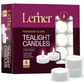 Lerner Tealights in clear cups provide a clean, smokeless glow for any table setting.