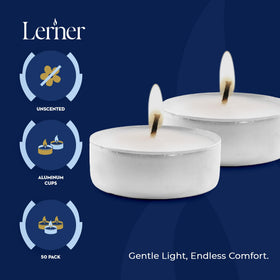 Lerner Tealights wedding décor with a soft, unscented glow.