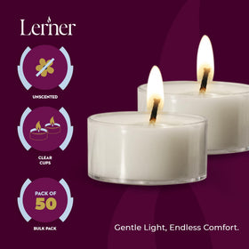 Lerner Tealights enhance wedding table decor with a soft warm light.