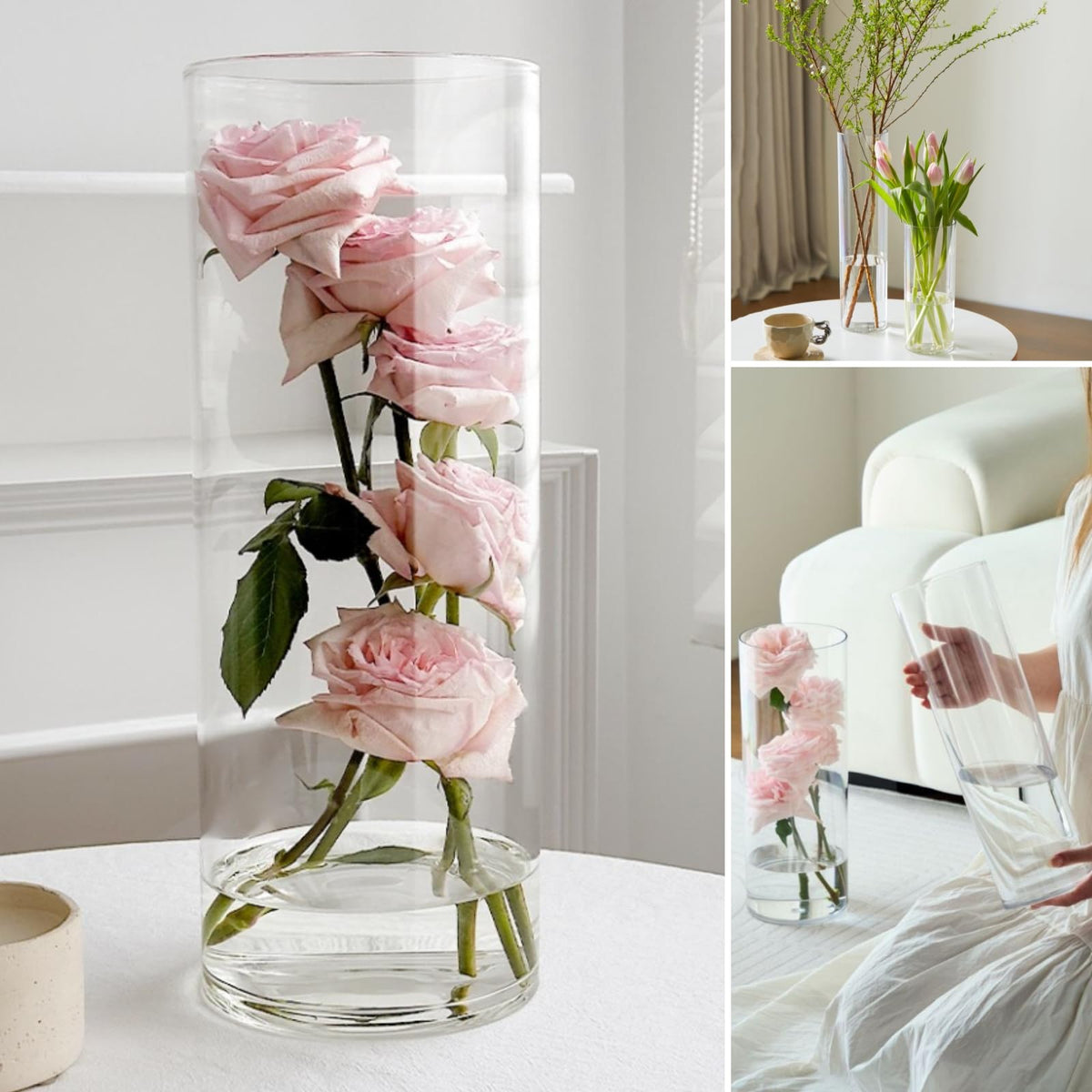 Lesediy clear acrylic cylinder vase medium 4.8x15.8 inches for dynamic arrangements