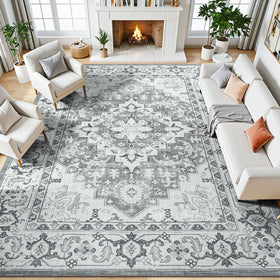 Lessymo 8x10 rug centerpiece with floral medallion enhances living rooms with timeless elegance.
