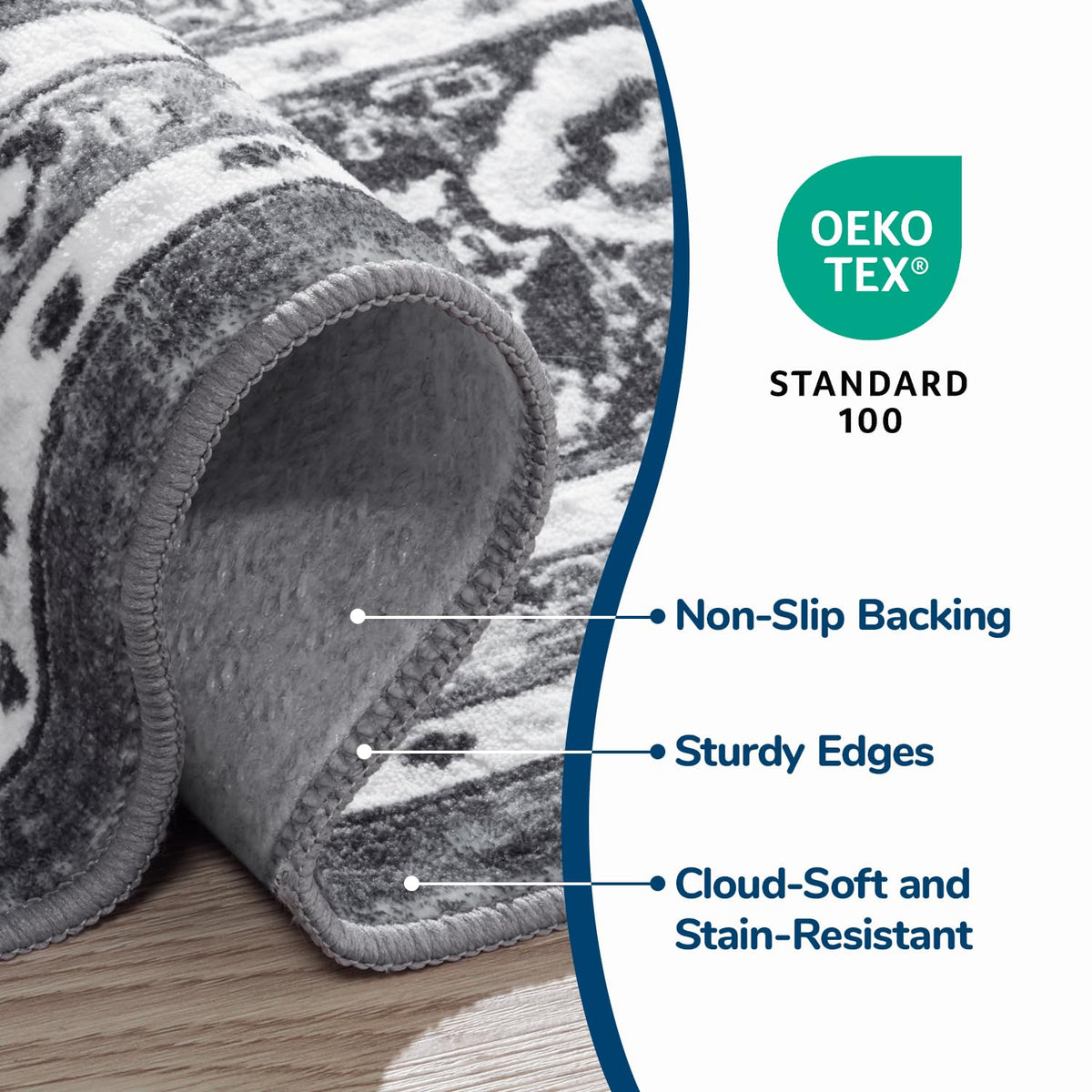 Lessymo low-pile 0.16-inch rug fits under doors and beneath furniture without snagging.