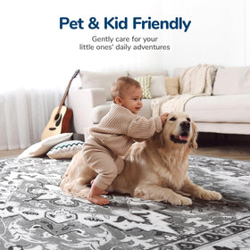 Lessymo machine-washable rug simplifies cleaning for busy households and pet owners.