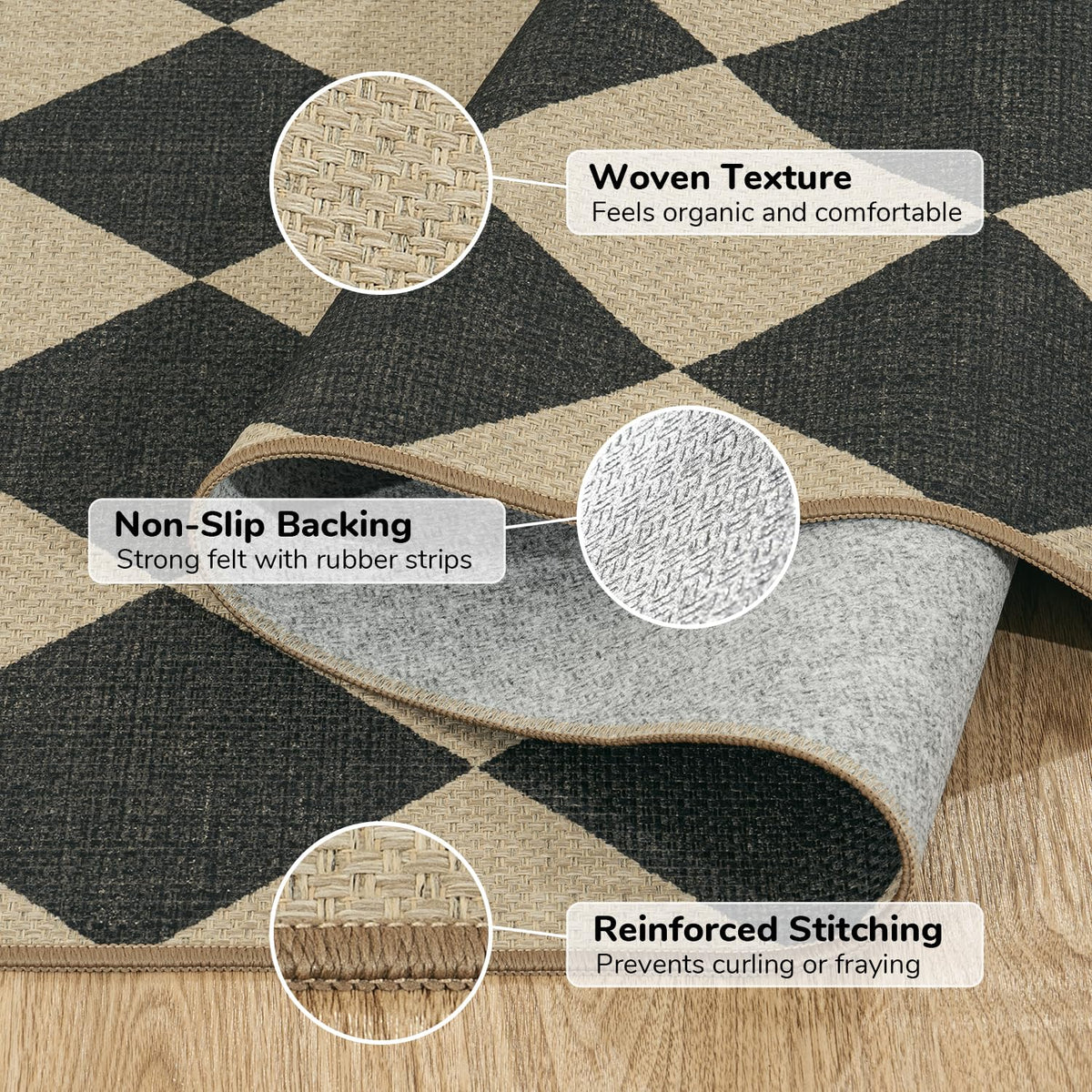 Lessymo Checkered 3x5 rug in bedroom with neutral, versatile look.