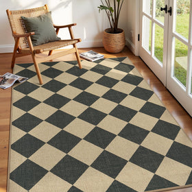 Lessymo Checkered 3x5 outdoor rug on entryway with non-slip backing for safety.