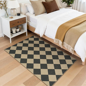 Lessymo Checkered 3x5 rug in living room with durable, flat-woven texture.