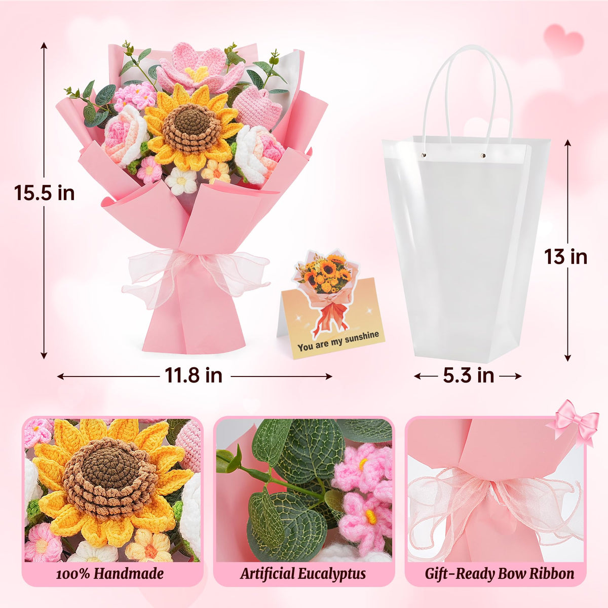 LETAAKA bouquet with greeting card enhances gift presentation