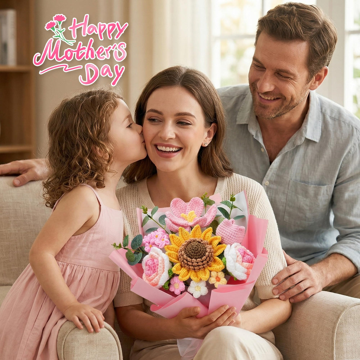 LETAAKA crochet pink rose bouquet adds soft color to spaces