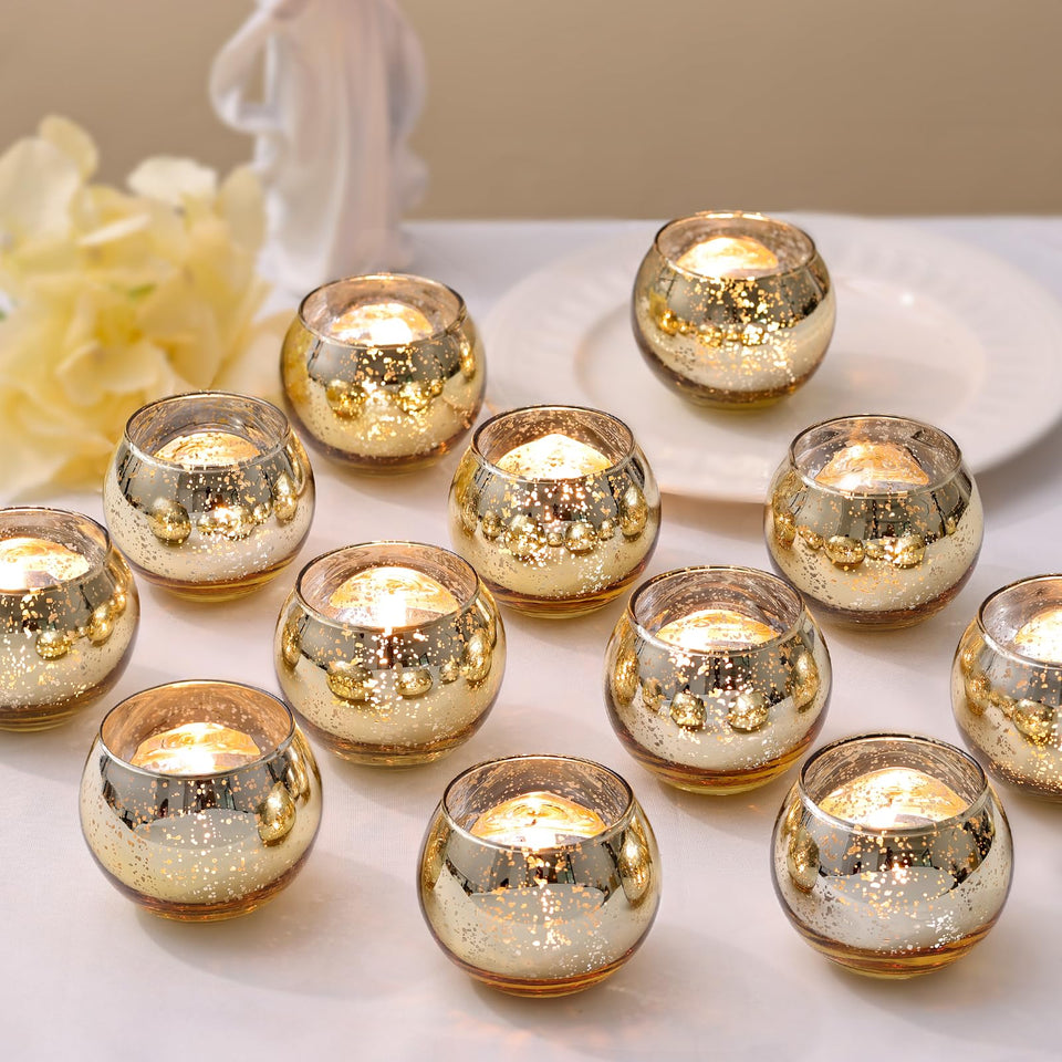 Letine gold mercury glass votive holder adds sparkle to wedding centerpieces