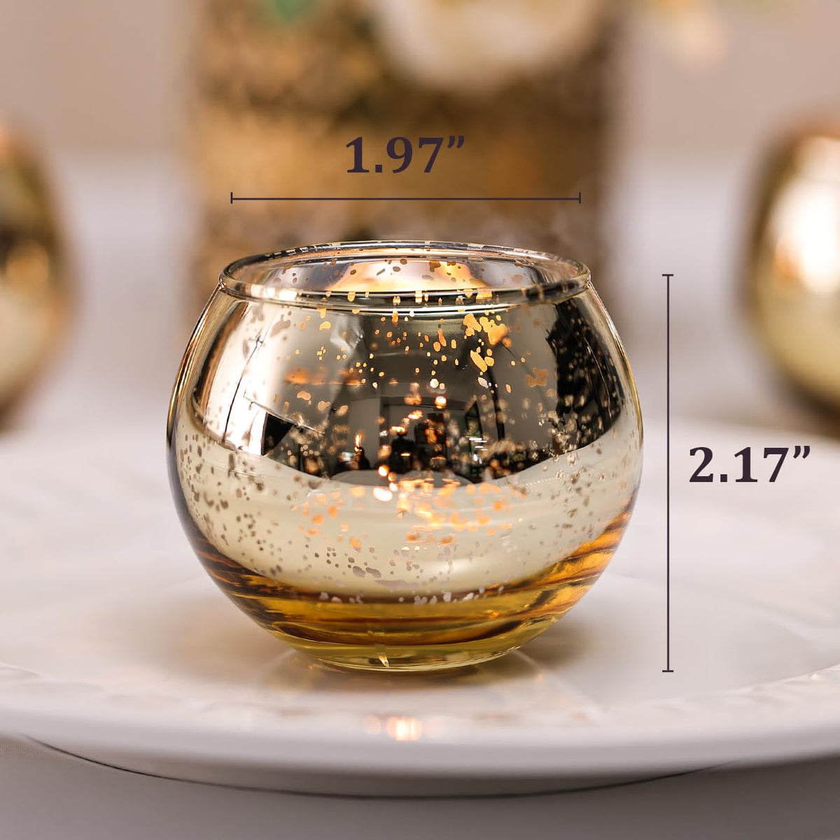 Letine gold mercury glass votive holder with bowl shape for warm table lighting