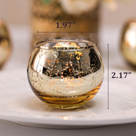 Letine gold mercury glass votive holder with bowl shape for warm table lighting