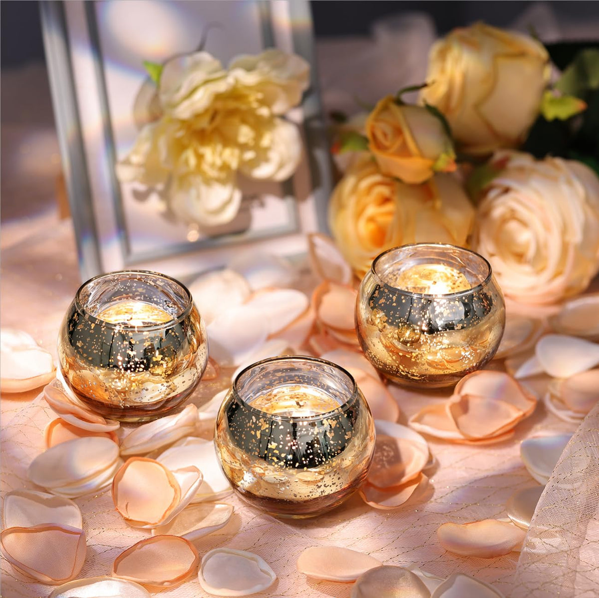 Letine gold mercury glass tealight holder creates timeless indoor ambiance