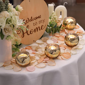 Letine gold mercury glass tealight holder enhances centerpiece shimmer
