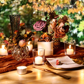 Letine succulent-display glass candle holder combines decor and greenery.