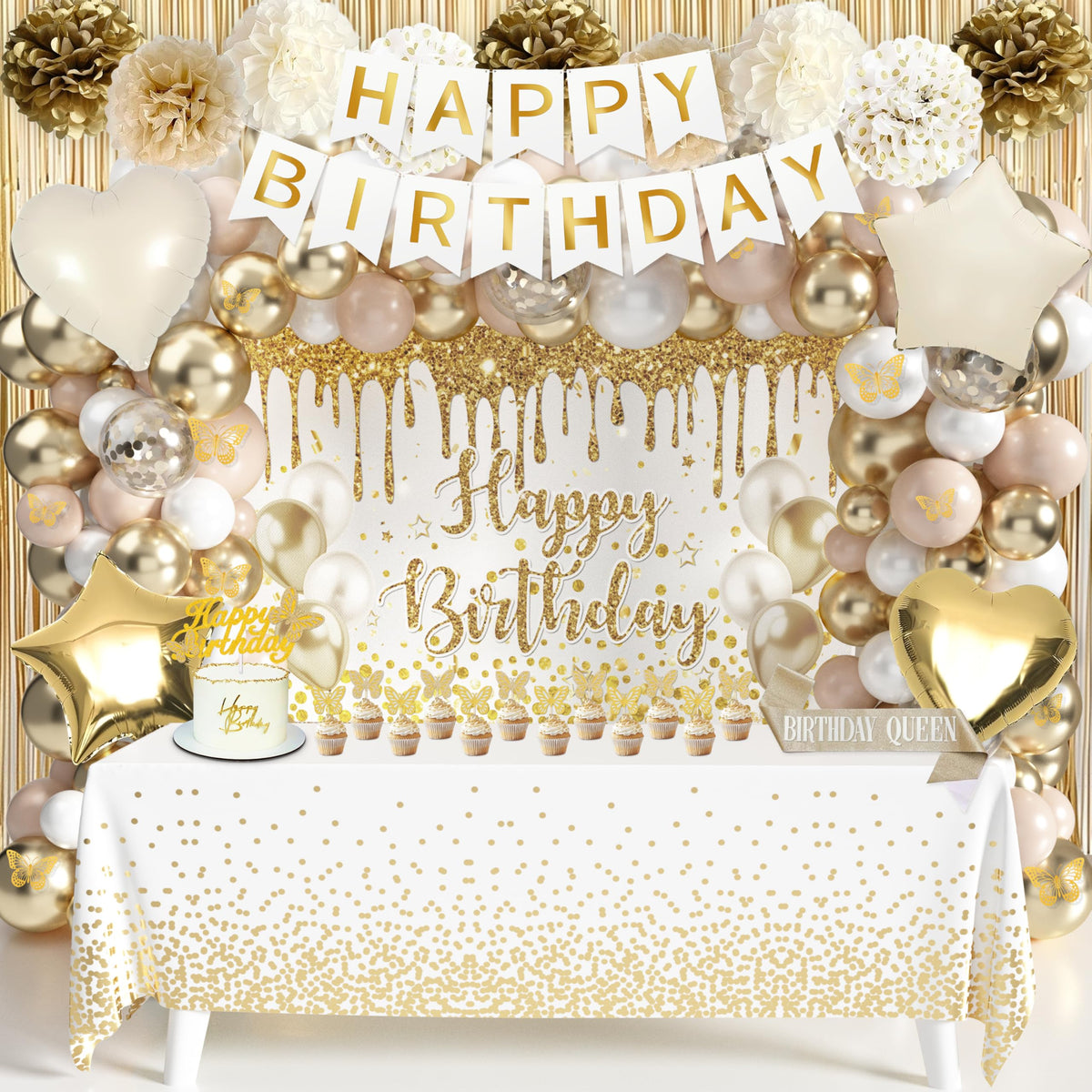 Letsroar gold birthday arch adds elegant white and gold flair for photo-perfect celebrations.