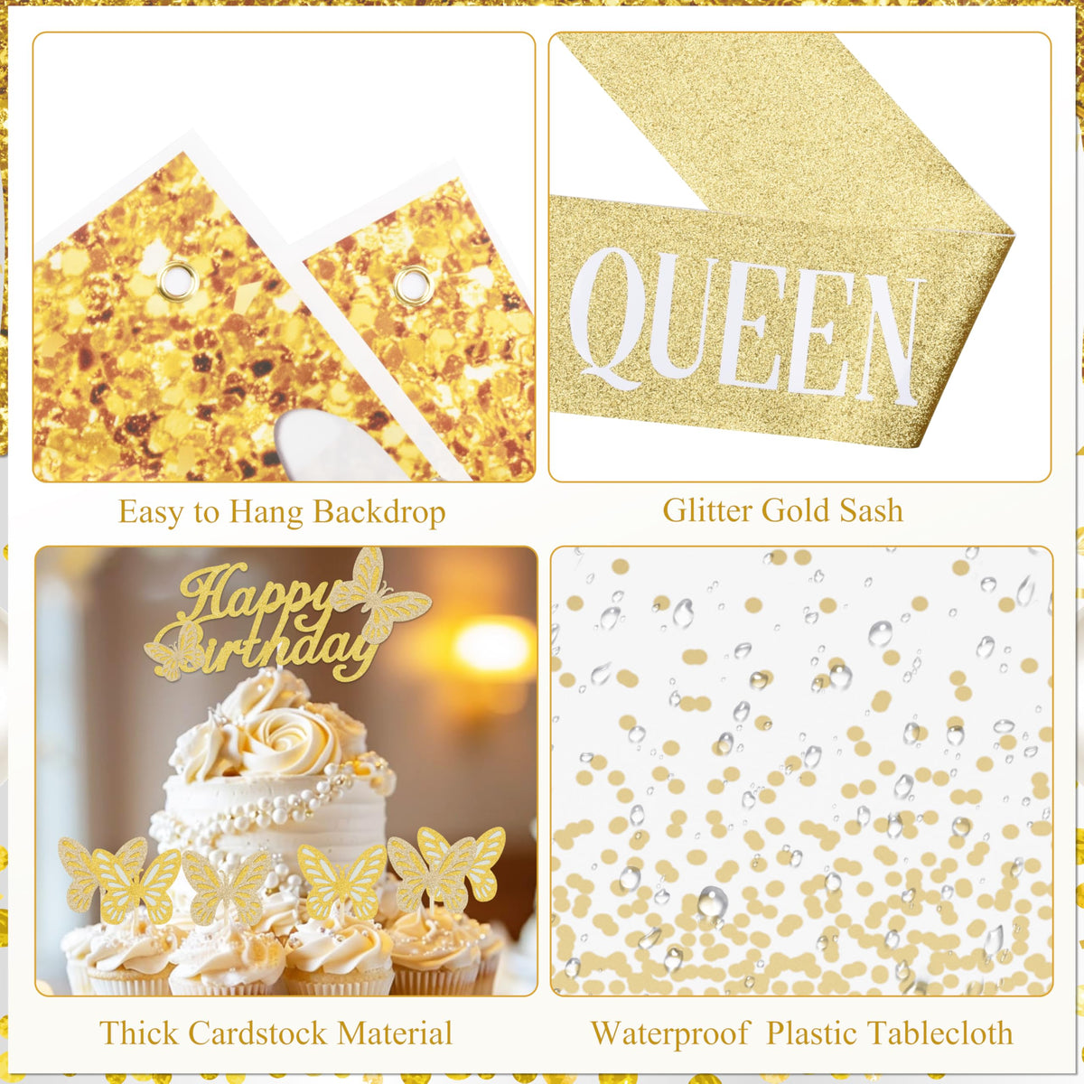 Letsroar white and gold backdrop creates a chic photo setting for guests.