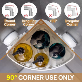 LEVERLOC corner caddy with adjustable hook position for versatile corner placement.