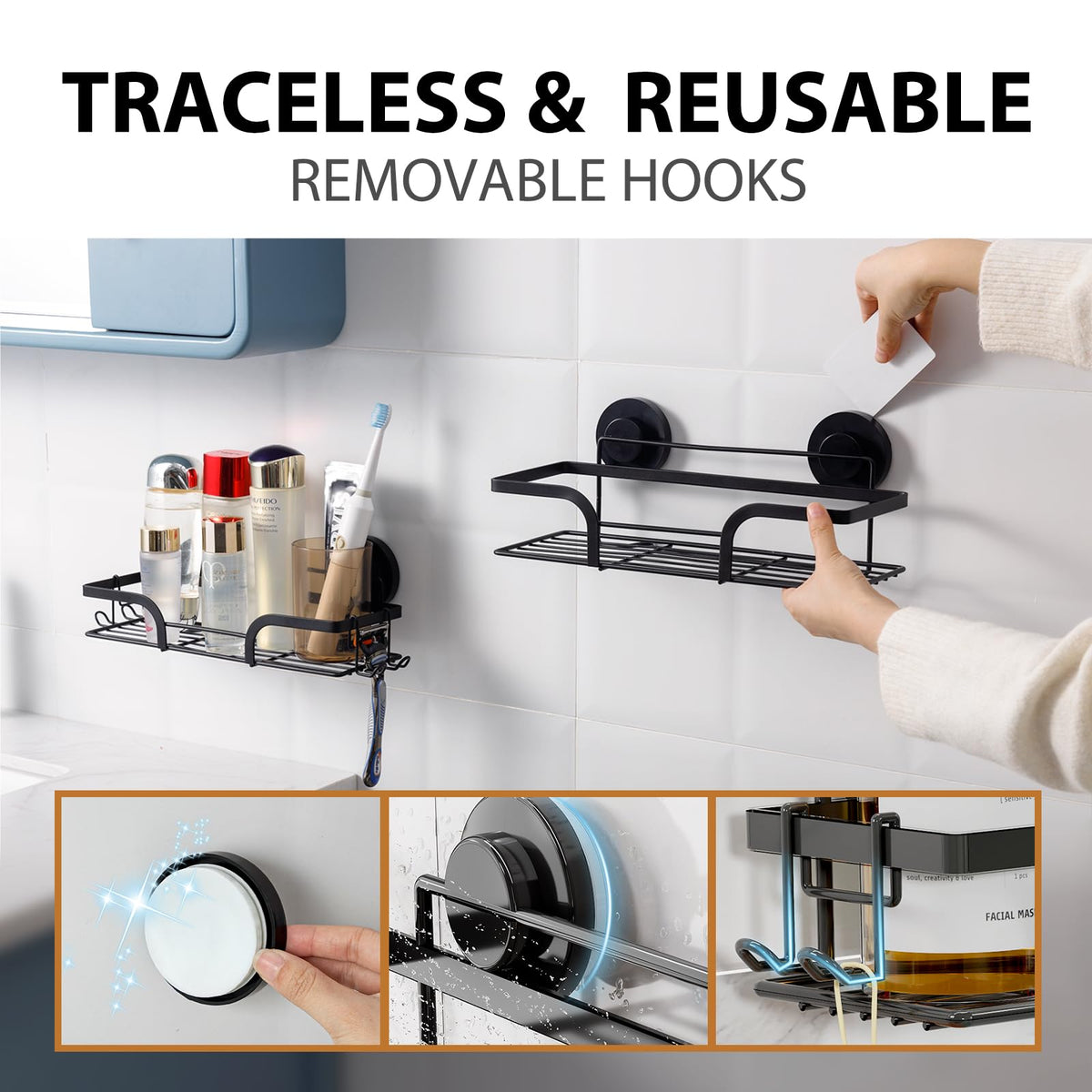 LEVERLOC removable suction cup leaves no marks when repositioning