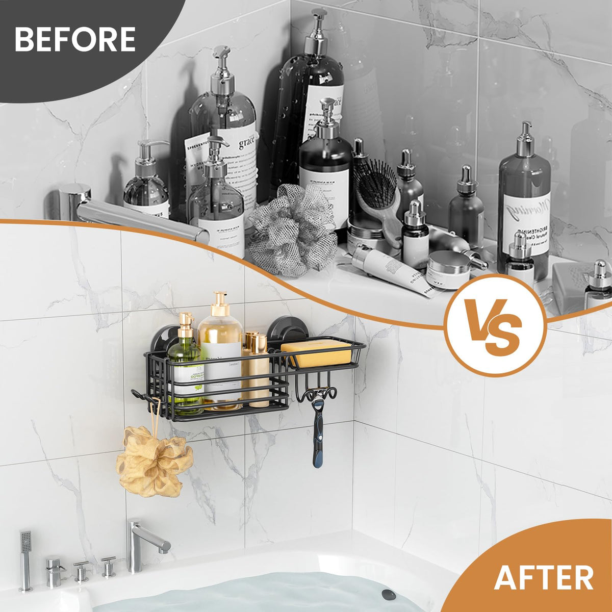 LEVERLOC Shower Caddy drainage design speeds drying of products.