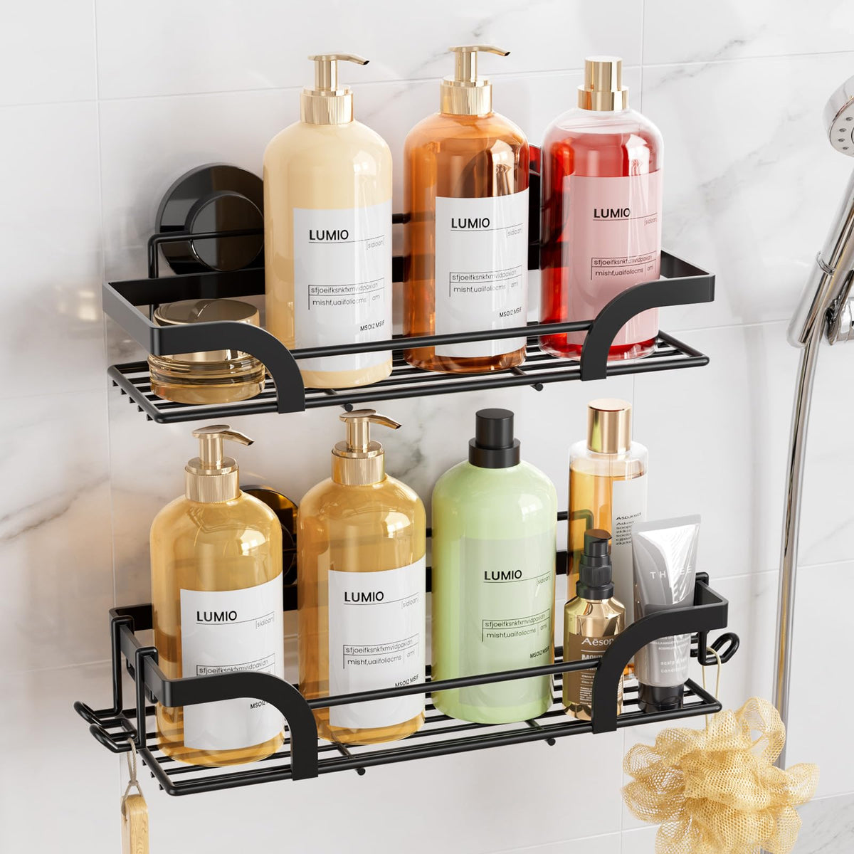 LEVERLOC shower caddy suction cup on tile provides a strong, tool-free install.