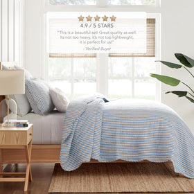 Pre-washed Martha Stripe quilt ready for easy care and freshness.