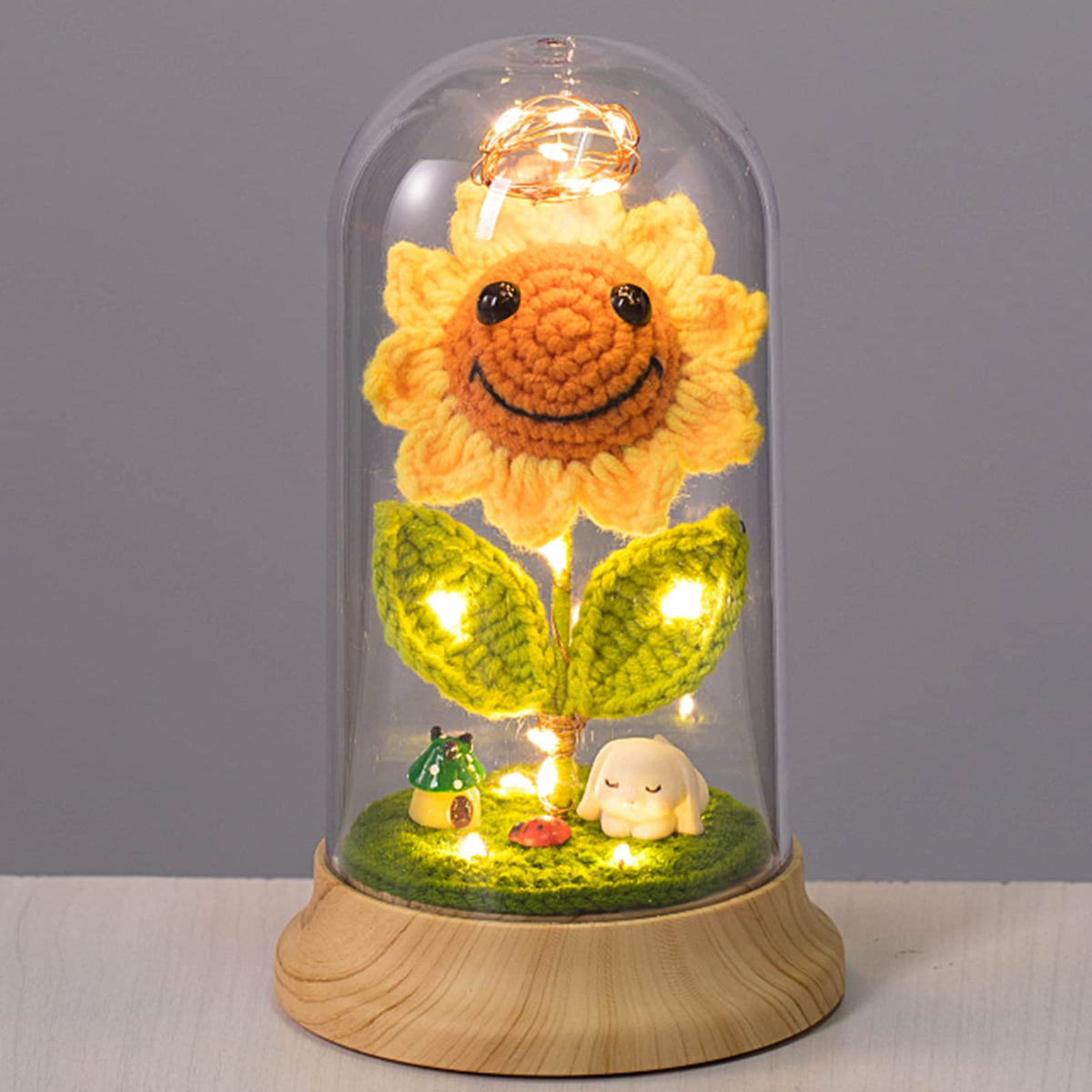 Levvohd Eternal Sunflower crochet dome with LED adds a warm glow to shelves