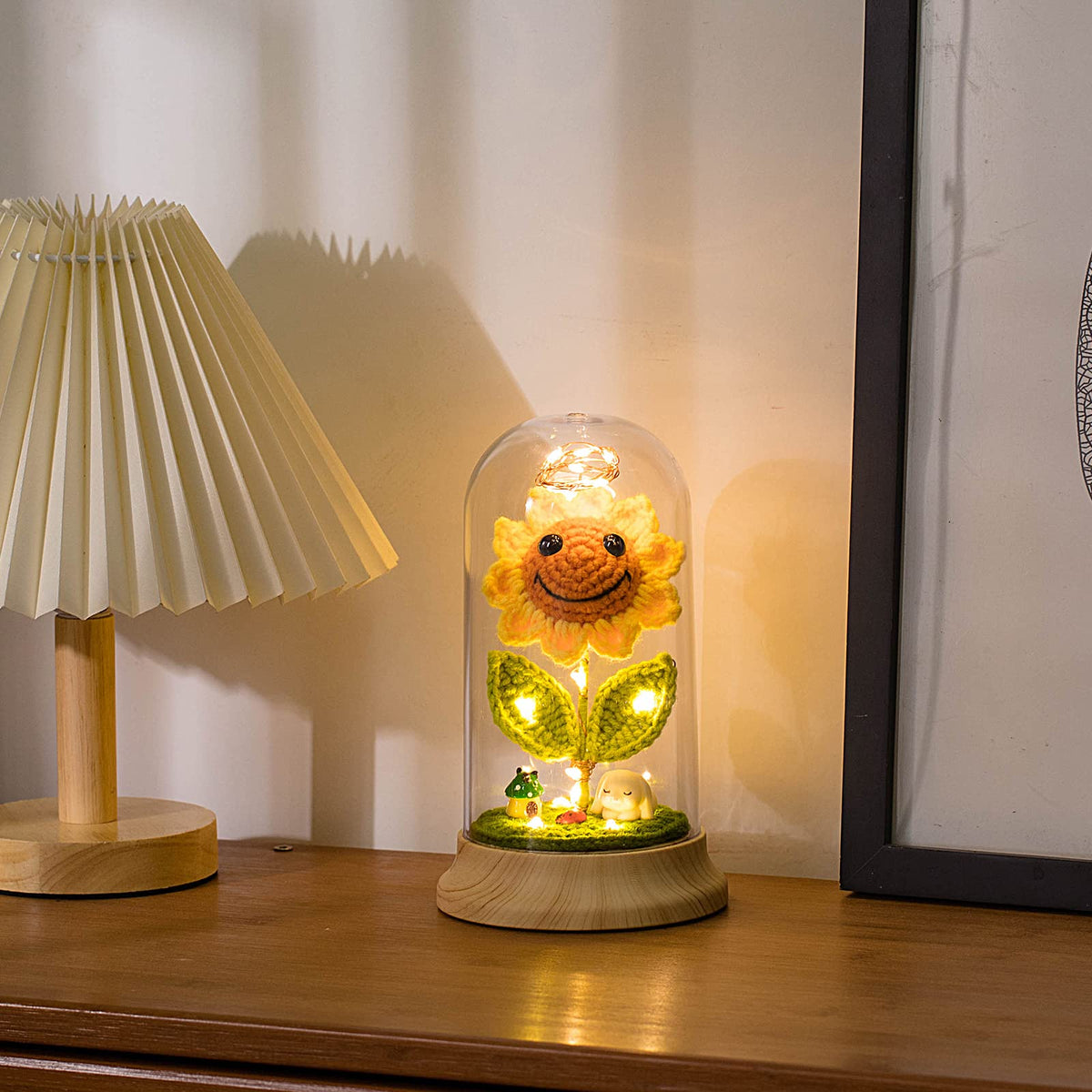 Levvohd transparent dome showcases the colorful sunflower under soft light