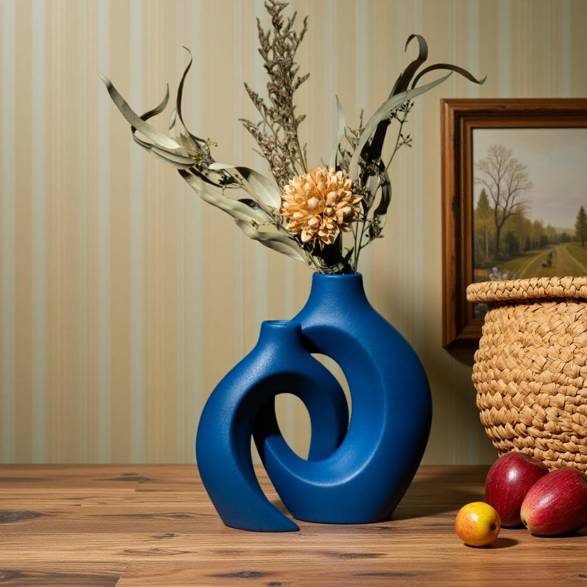 Levvohd Snuggle Hollow with pampas grass styling on a console table.