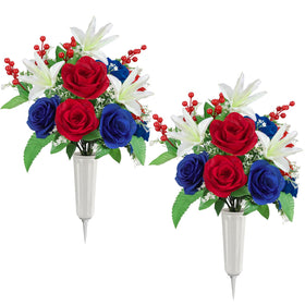 Lewondr artificial cemetery flowers two bouquets for dignified gravesite decor.
