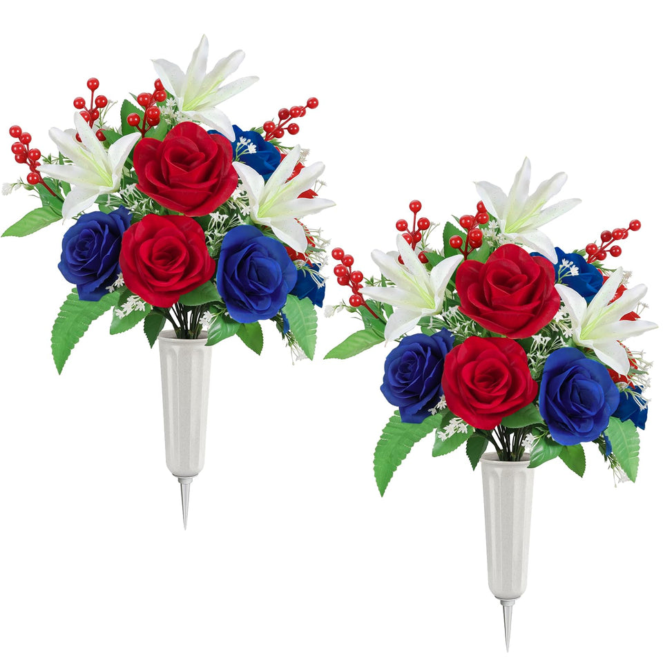 Lewondr artificial cemetery flowers two bouquets for dignified gravesite decor.
