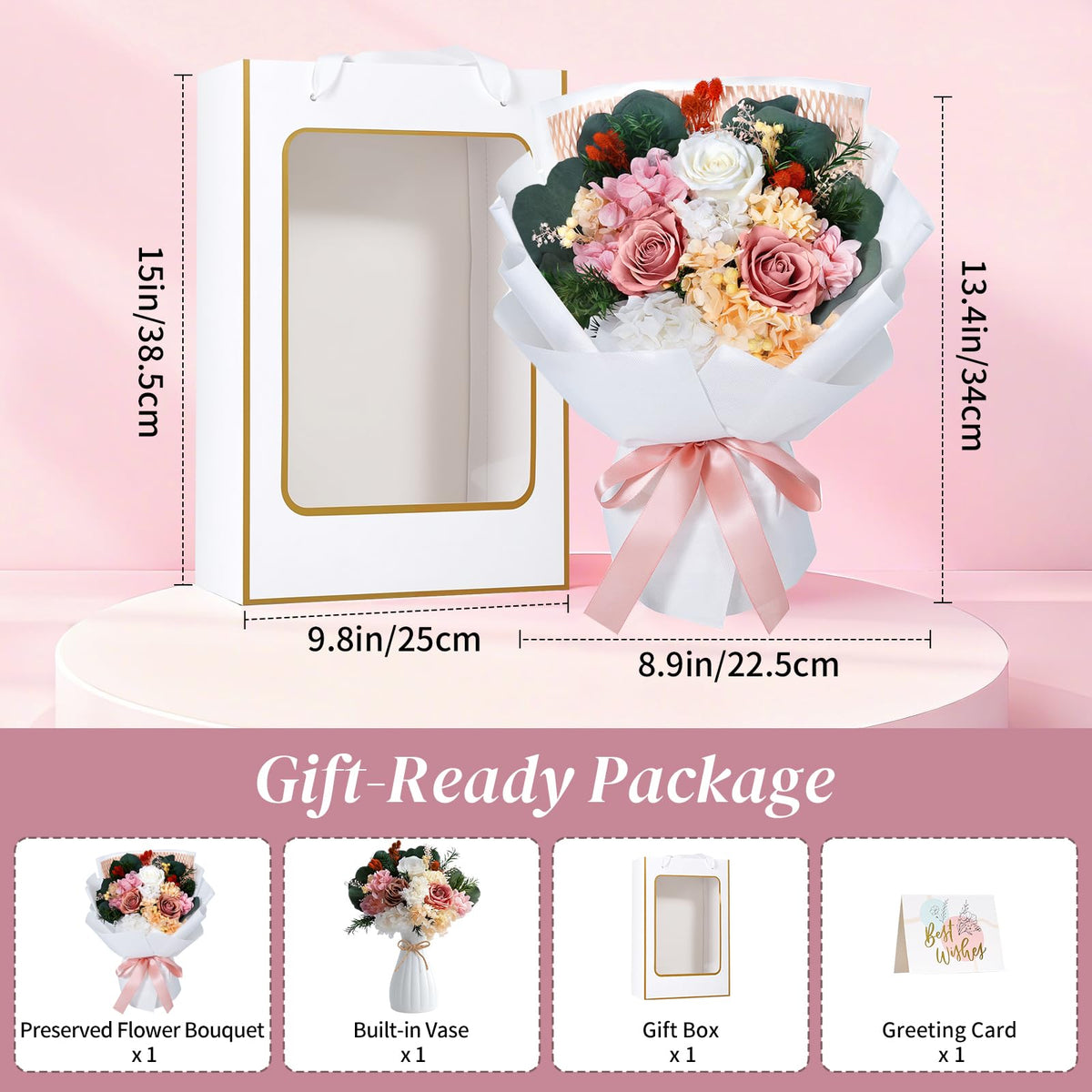 Lewondr bouquet in a 6-inch vase complements desks and tabletops.