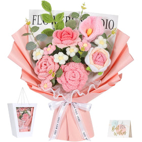 Lewondr crochet bouquet with pink calla lily for warm home decor
