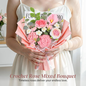 Lewondr crochet rose with pointed petals gradient pink for elegant gift accents