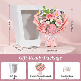 Lewondr crochet rose with pointed petals pink for romantic decor