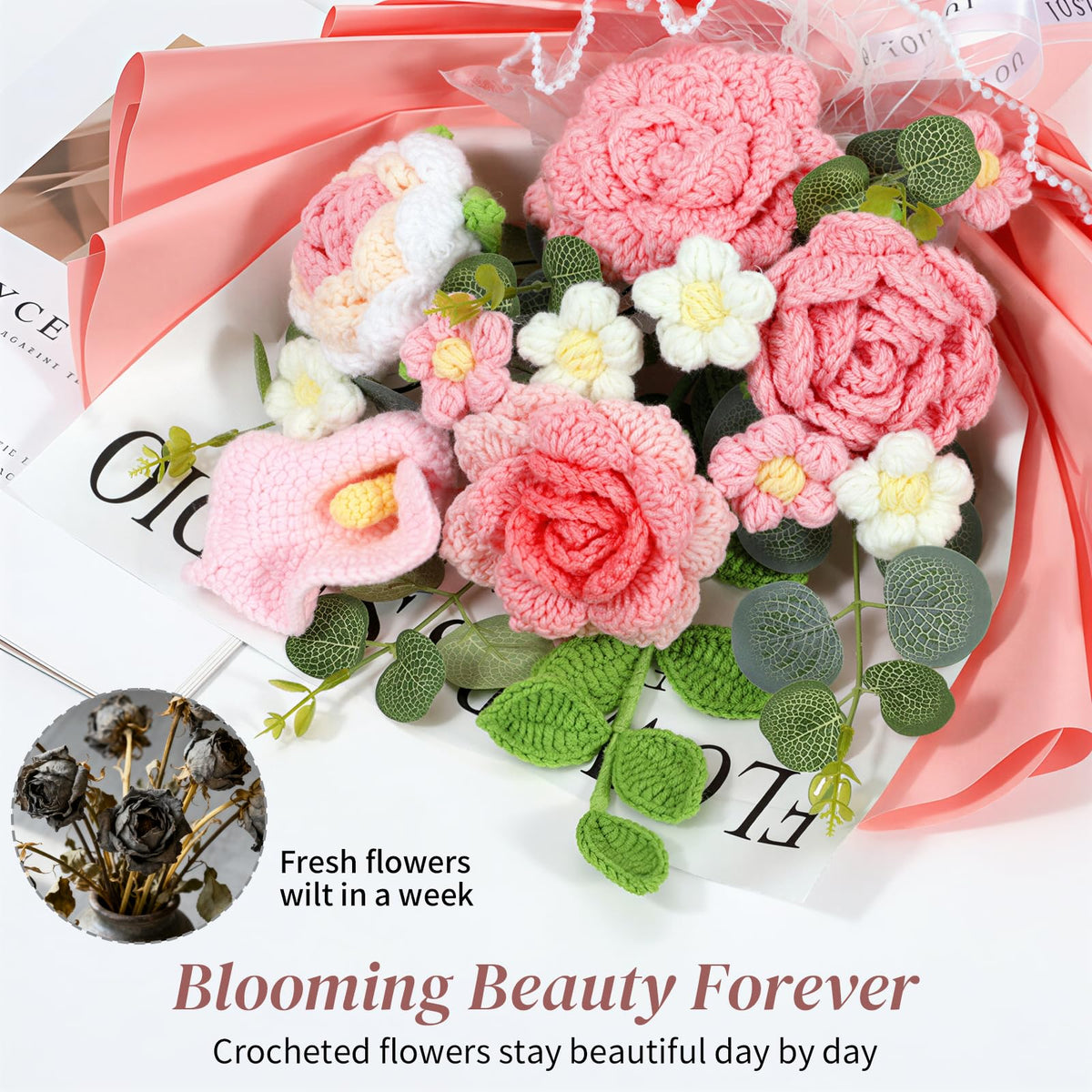 Lewondr crochet rose with rounded petals gradient pink for vibrant accents
