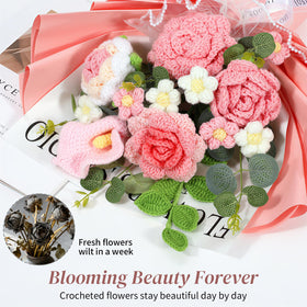 Lewondr crochet rose with rounded petals gradient pink for vibrant accents