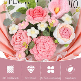 Lewondr crochet rose with rounded petals light pink for soft ambience