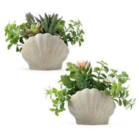 Lewondr fake plants set of 2 with coastal shell pots for stylish home décor
