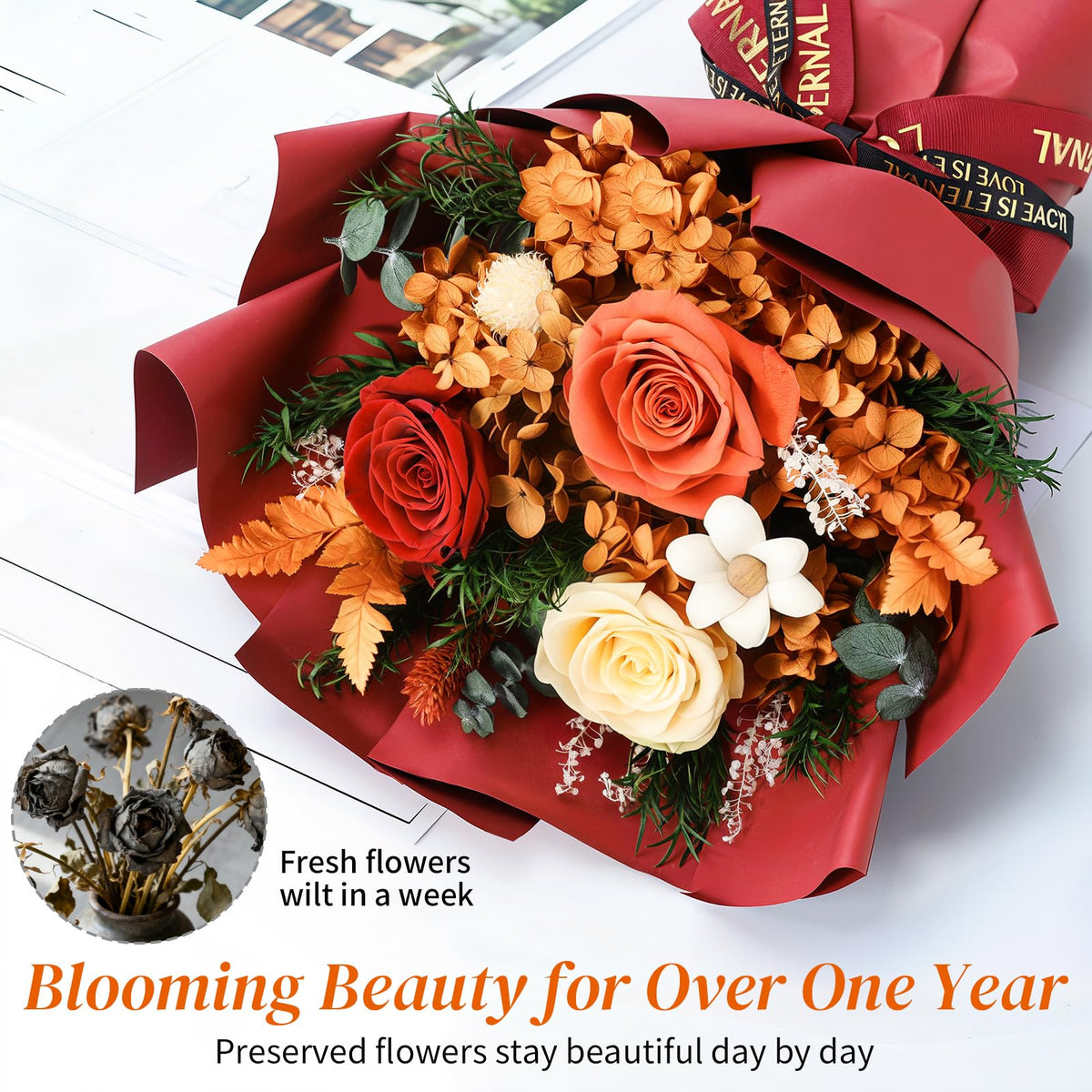 Lewondr forever flowers with dried accents for elegant decor