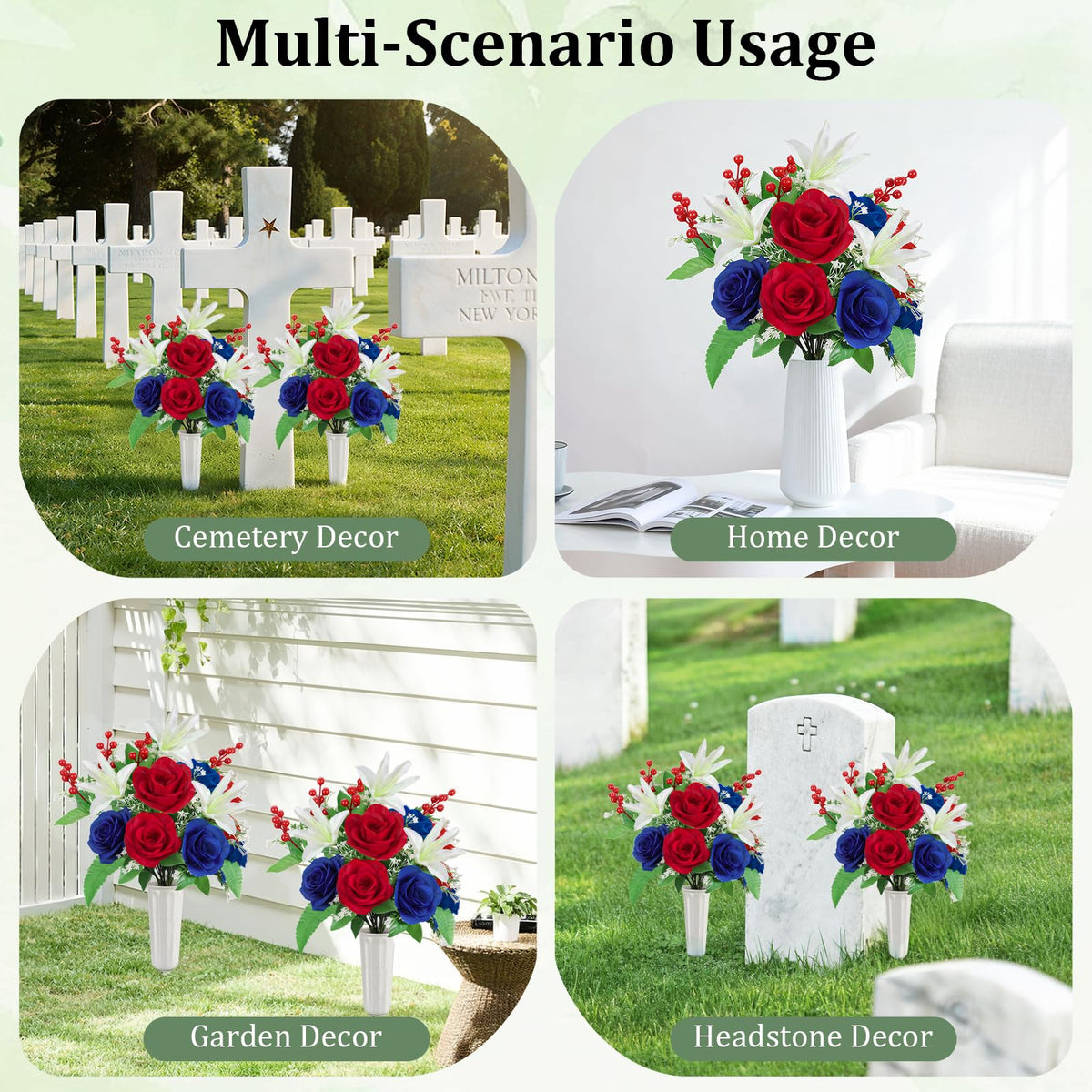 Lewondr memorial day and 4th of July display suitable for headstones.