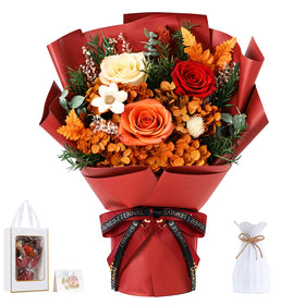 Lewondr orange roses bouquet with preserved flowers for lasting beauty