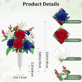 Lewondr red white blue roses with lilies and berries for memorial displays.