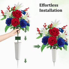 Lewondr two-bouquet setup creates balanced outdoor memorial arrangements.