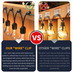 Lewufe string light clips keep lights neatly aligned on fences and railings.