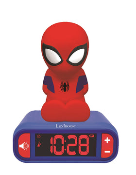 LEXiBOOK Spider-Man alarm clock front view glows softly for nighttime visibility.
