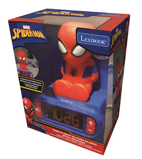 LEXiBOOK Spider-Man alarm clock features easy snooze and top-press stop for convenience.