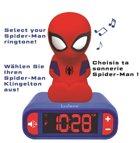 LEXiBOOK Spider-Man clock buttons activate Marvel sound effects for fun wake-ups.