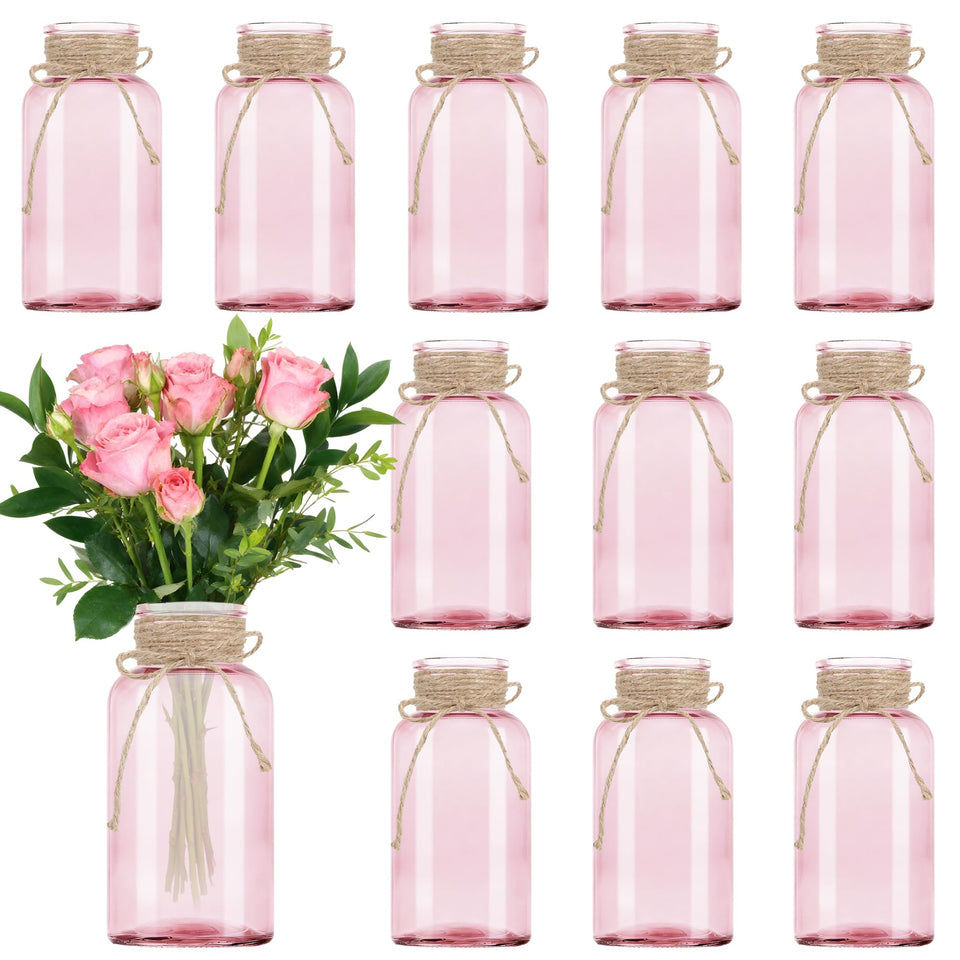 LEYIQU Vintage glass vase 12-pack pink for elegant centerpieces and easy event decor.