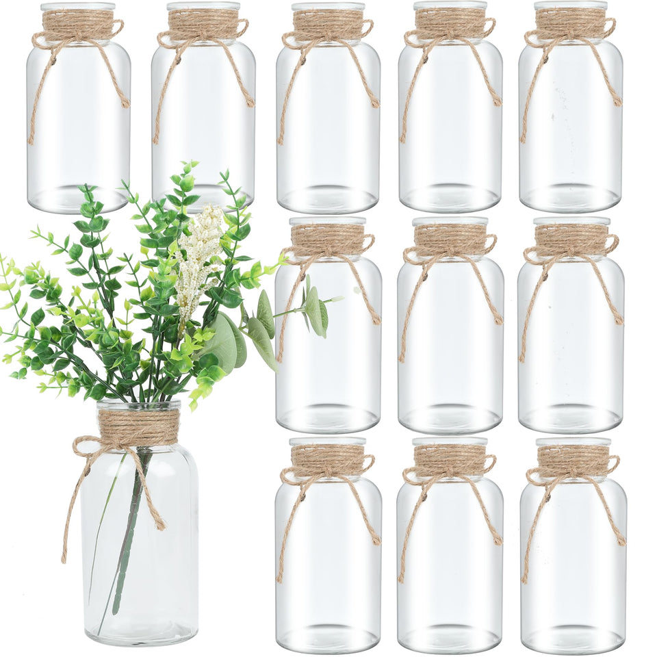 LEYIQU vintage glass vase 12-pack front view showing clear rustic charm for events